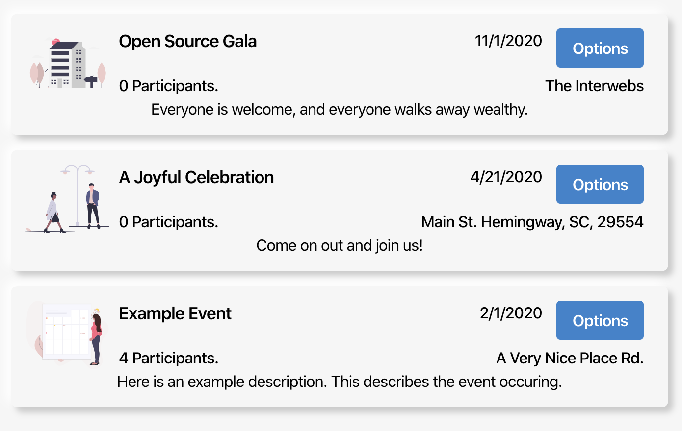 A few example events